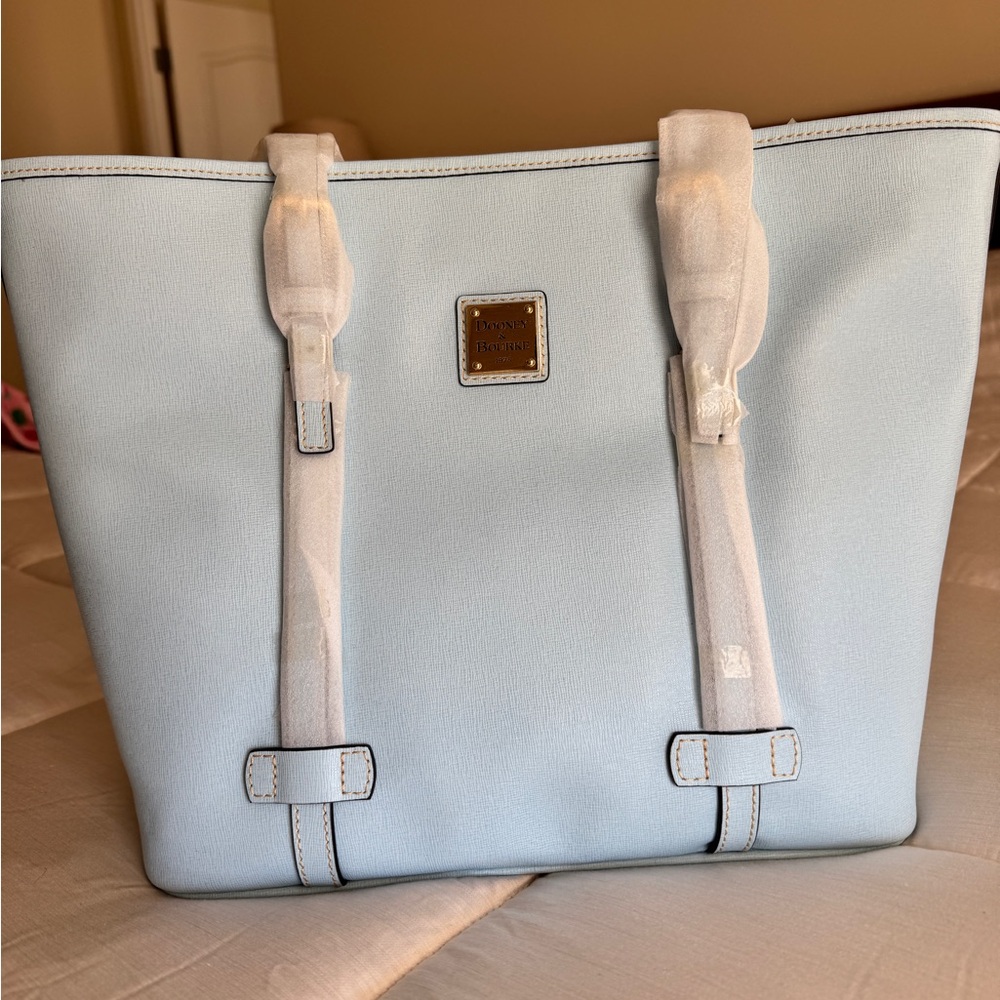 Dooney & Bourke Pale Blue Leather Tote with Gold Logo